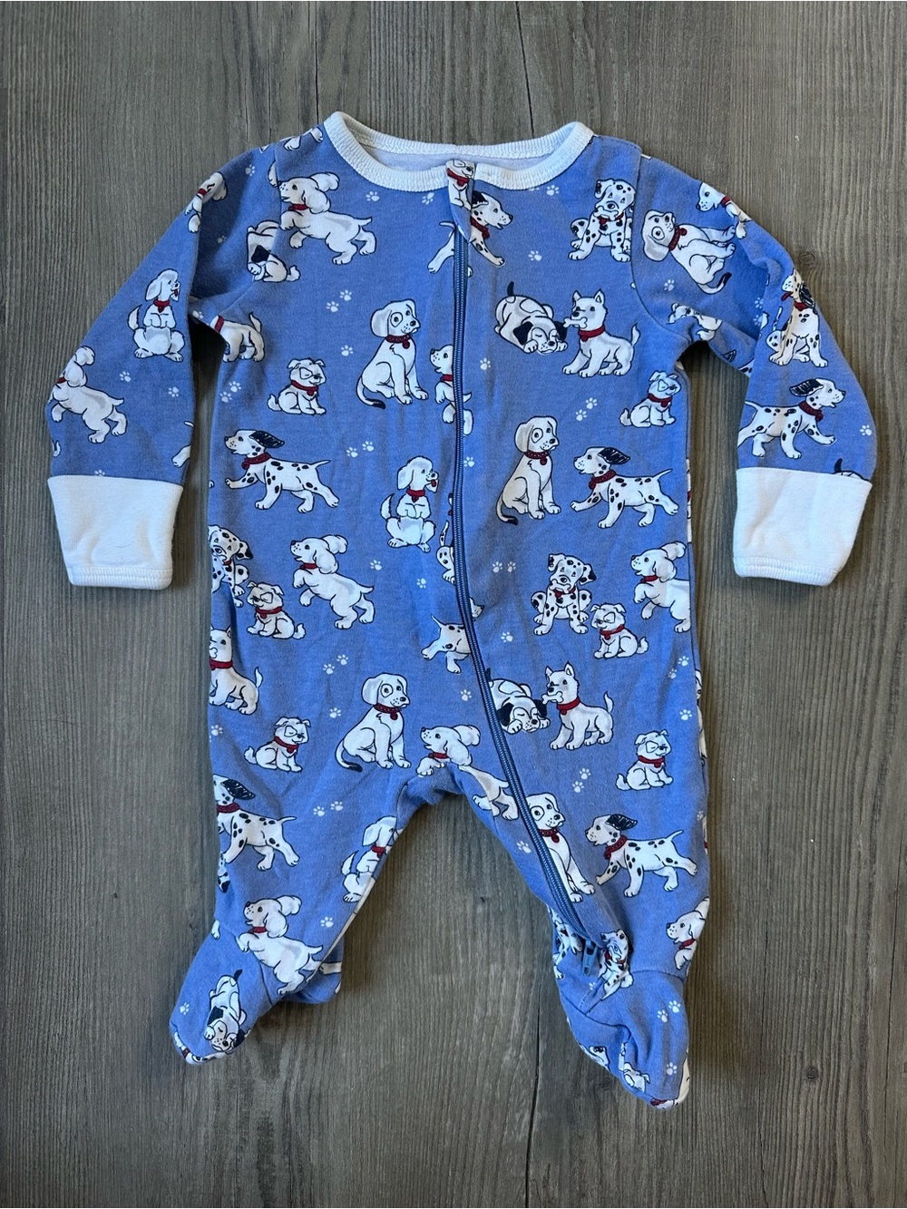Wonder Nation Blue Dalmatians Puppy Print Footed One-Piece - Kids